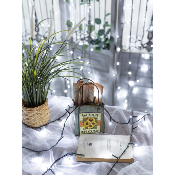 Льо́дова гірлянда LED WISD 23м, 200 LED, 12 режимів, димер, таймер, EU-штекер - декор для ялинки, балкона, кімнати, саду (білий, 1000 LED)