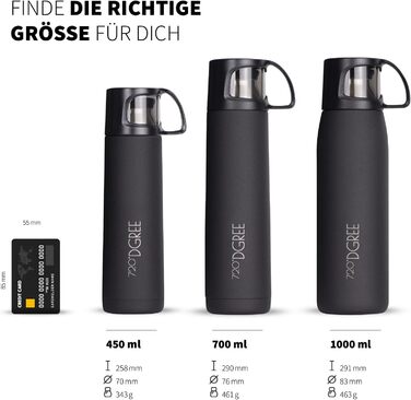 720°DGREE Thermoskanne with Cup 1l “Follow” - 3 Sizes, 12h Hot, 24h Cold, Leak-Proof, BPA-Free - Stainless Steel Thermos Flask, Insulated Bottle for Coffee, Tea at Work, School, To Go