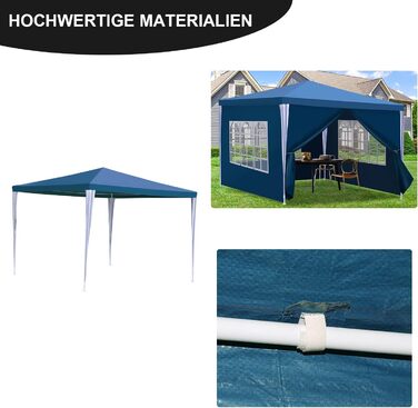 Waterproof Garden Gazebo, Gazebo, Stable and Winter-Proof with 4 Side Panels and Windows, Garden Party Tent with UV Protection 50+ for Parties, Market Stalls, Flea Markets, and Camping, Green, 3x3m (Blue-3x3M)