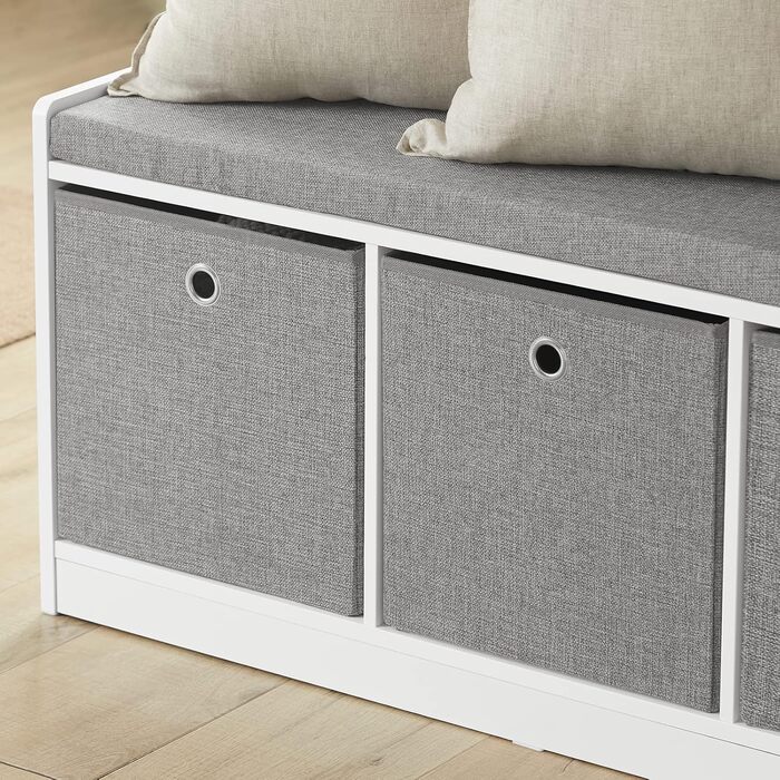 SoBuy FSR65-DG Storage Ottoman Bench, Shoe Bench with Seating Area, Shoe Chest with 3 Gray Baskets, White, WxDxH approx.: 102x45x32cm, 3 Baskets White