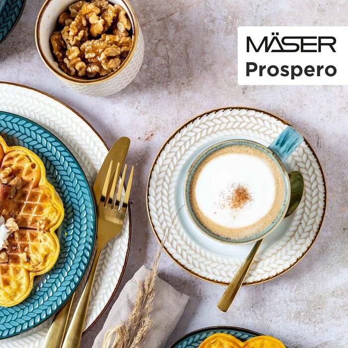 MÄSER Serie Prospero: 8-Piece Premium Tafelservice для 4 осіб (Gastronomie-Qualität), Білий, Durable Porzellan