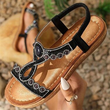 Босоніжки жіночі Slingback ортопедичні літні, стиль Boho, м'яка підошва, з устілкою, дихаючі, відкритий носок, для широкої ноги (халюс вальгус), чорні, 40 EU