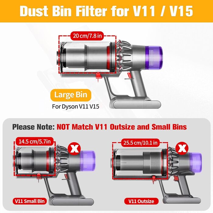 Dyson V11 V15 Dust Bin Filter Replacement Parts - Compatible with SV14, SV17, SV15, SV22, SV28 Vacuum Cleaners