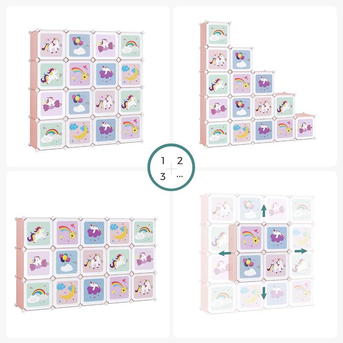 SONGMICS 16-Cube Storage Organizer with Doors - Kids Closet, Shoe Rack, Multi-Purpose - Pink