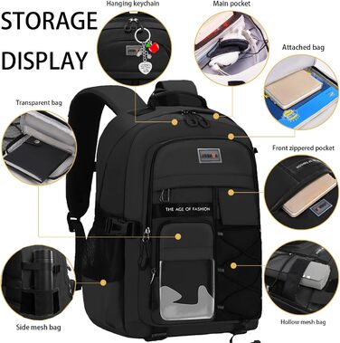 Чорний шкільний рюкзак для підлітків та дорослих: міцний, водонепроникний, для середньої школи та гімназії