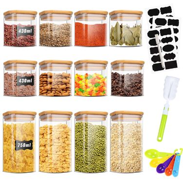 Набір скляних контейнерів для зберігання 12 шт. (750мл/430мл) з кришкою, кутові, для продуктів, кухні