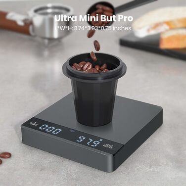 Maestri House Mini Espresso Scale with Timer - Rechargeable 2kg/0.1g Precision Scale for Espresso & Pour-Over Coffee - Portable Digital Kitchen Scale with Auto Timer (Space Gray)