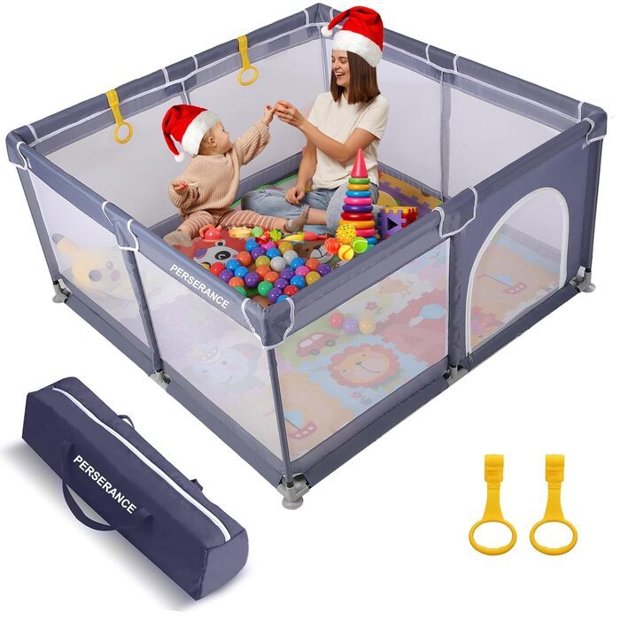 PERSEVERANCE Playpen Baby 127x127cm, Baby Safety Gate with Breathable Mesh, Protective Barrier, Crawling Fence for Children, Safety Play Area