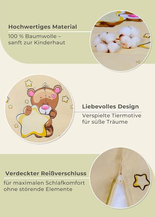 Набір постільної білизни для дітей Gräfenstayn® з мотивами тварин (жирафа та слон) та інтегрованою блискавкою, 100% бавовна (ренфорс) - ковдра 135x100 см, подушка 60x40 см