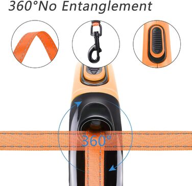 Висувна поводок для собак, 5 м, міцний поводок-рулетка з неслизькою ручкою та кнопкою швидкого гальма, для великих собак до 50 кг, помаранчевий