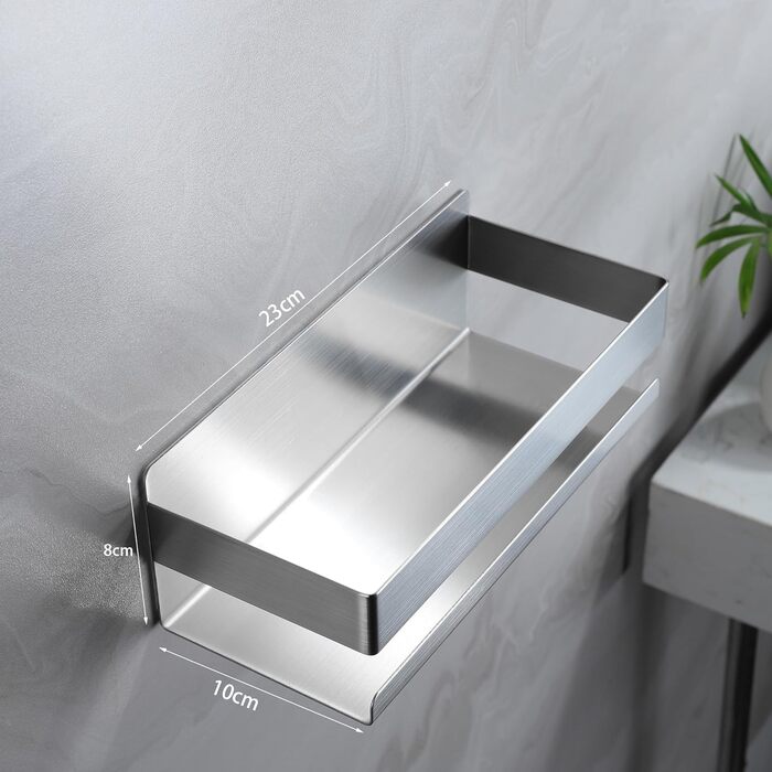 Cooeco Shower Shelf - No Drilling Required, Adhesive Shower Caddy Bathroom Shelf in Stainless Steel, Space-Saving Shower Shelf for Shampoo and Shower Gel and Kitchen Shelf No Drilling Adhesive Basket