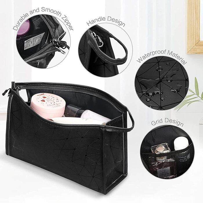 Набір косметичок 3 шт. з блискавкою: водонепроникні органайзери для косметики та подорожей (зелений, чорний)