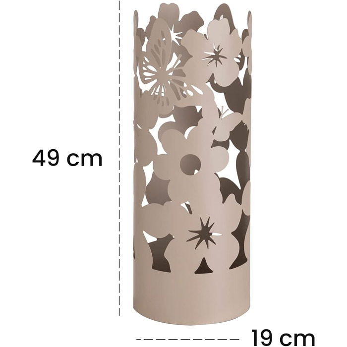 Підставка для парасольки Baroni Home: сучасний дизайн, метал, квіти, 2 гачки, знімний контейнер, 19x19x49 см (білий, тауп)