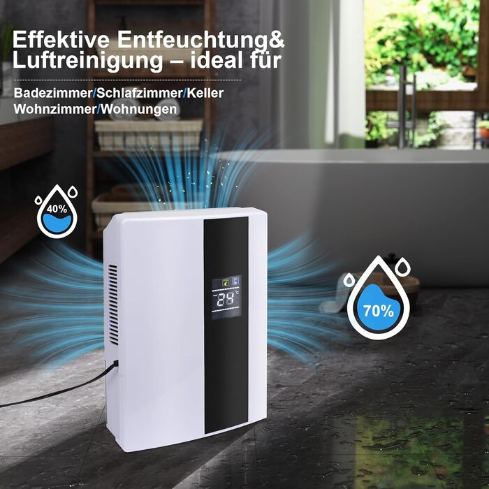 CITYBEE Електричний осушувач повітря - тихий осушувач з відведенням води, пульт дистанційного керування, таймер 24 год, автоматичне відтавання та UV-очищення. Підходить для підвалів та спалень. Потужність 2000 мл, білий.