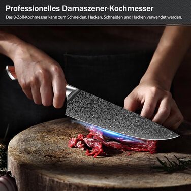 Японський ніж Кіріцуке Kitory Kochmesser з дамаської сталі 21 см, ручка з червоного сандалового дерева, серія Pro Damast