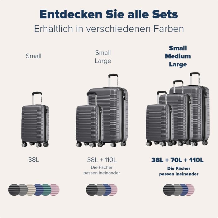 Набір валіз TRVLMORE 3 шт. з жорсткого пластику: маленька, середня, велика сіра валіза для подорожей, ручна валіза 55x40x20 см