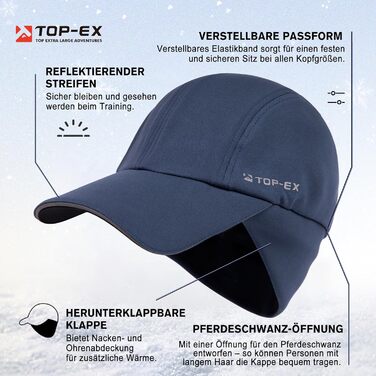 Водонепроникна шапка-кепка TOP-EX для жінок M/L/XL з відкидною часткою та отвором для хвостика, тепла флісова підкладка, бігова шапка для зими, світловідбиваюча (95595#блакитна, L-XL)