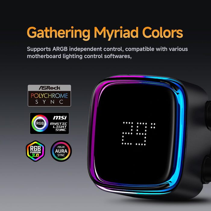 AIO рідинне охолодження ПК з цифровим дисплеєм, 360мм, для AMD AM4/AM5 та Intel LGA 115X/1200/1700/1851 (Iota L24 BK)