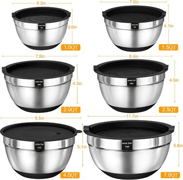 Набір металевих мисок Umite Chef з кришками, 26 предметів, терки, нековзка основа, об'єми 7/4/2,5/2/1,5/1 л – для змішування та зберігання