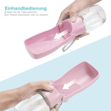 Водяна пляшка для собак на прогулянці 570мл або 350мл: портативна, для цуценят, малих, середніх та великих собак (Рожева)