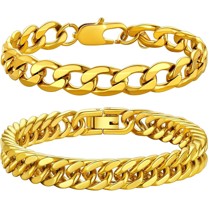 Набір браслетів для чоловіків Richsteel з нержавіючої сталі, 3 шт. (Чорний/Сталь/Золото), 9/8/4 мм, довжина 19/21/23 см, для подарунка