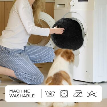 Кругле ліжко для котів та собак BEDSURE, Ø 50 см, плюшеве, кругле, темно-сіре. Підходить для котів та собак маленьких та середніх порід. Розміри: 50x50x13 см