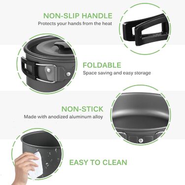 Набір посуду для кемпінгу Lixada: каструля, плитка, столові прилади (2-3 особи), для пікніків та BBQ