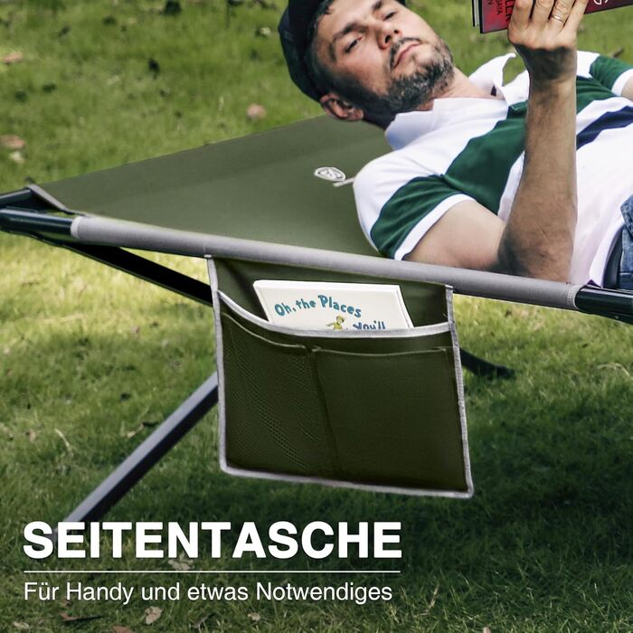 Розкладне ліжко EVER ADVANCED для кемпінгу: велике, стабільне, 214x106 см, до 300 кг, зелене