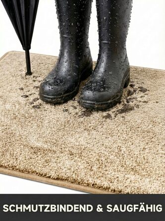 Килимок вхідний 50x80 см протибрудний для дому, антиковзаючий килим з мікрофібри з гумовою основою для передпокою, кухні та ванної, бежевий