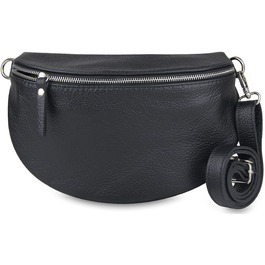 Сумка поясна жіноча Frentree® зі шкіри, Італія, крос-боді, чорна, срібна фурнітура, велика (MAXI)