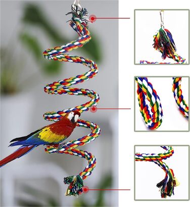 Aedcbaide Bird Toy for Parrots 2 Pack, Bird Parrot Toy Parakeets Hanging Toy Bells Swing 150 cm and 17.8 cm Diameter Bird Swing for Canaries, Cockatiels Hanging
