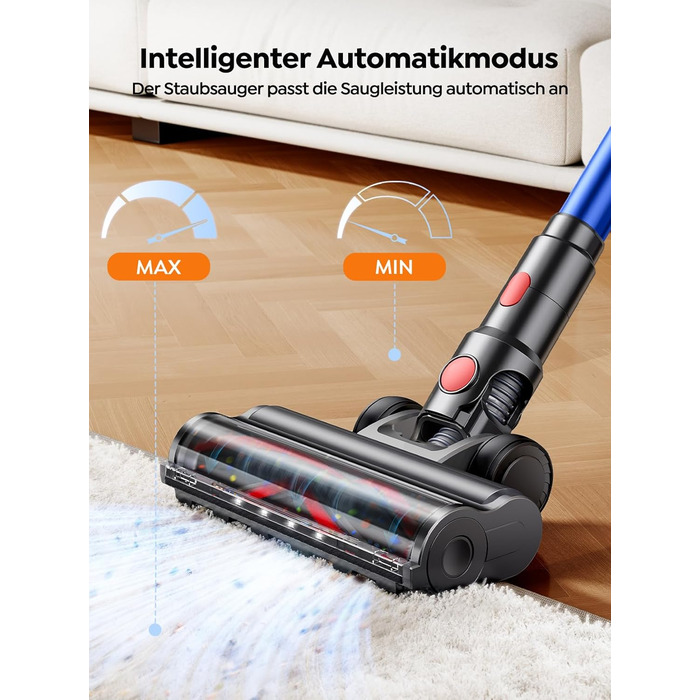 SMOTURE Бездротовий пилосос 650W, 50KPA, для видалення шерсті тварин, 60 хв роботи, самостійна підставка, зарядка на стіні, автоматичний режим для килима/підлоги