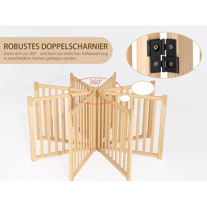 Двері для собак з дерева, розкладні, для кухні, коридору, вітальні, на сходи, кутова установка, підходять для собак малих та середніх порід, дерев'яного кольору, 2P 58см, загородження для собак (858)