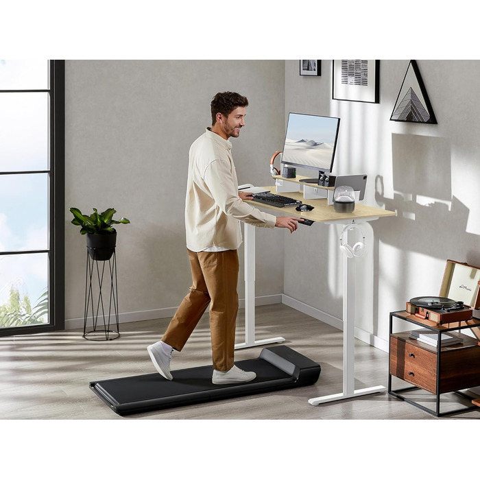 Electric Standing Desk with Drawers - 120x60cm, Oak Finish - Adjustable Height Desk for Home Office & Business, Monitor Stand, Phone Holder, 3 Hooks