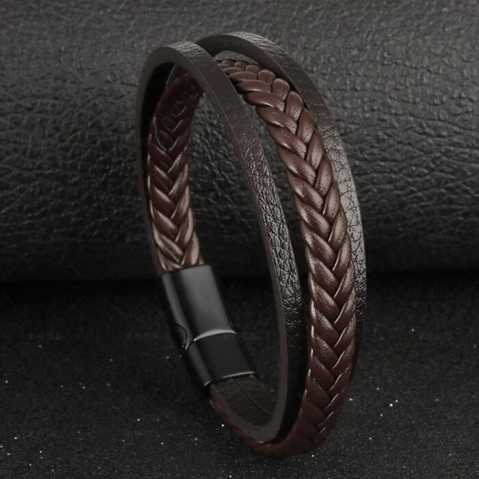 Чоловічий браслет з натуральної шкіри, плетіння ручної роботи. Браслет для чоловіків зі сталевою застібкою, шкіряний браслет з телячої шкіри, широкий браслет з магнітною застібкою.