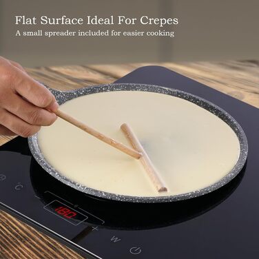 ROSSETTO Crepe Pan Induction 26cm Pancake Pan with PFAS-free Ceramic Coating, Pancake Pan Inner Diameter 24 cm, Die-Cast Aluminum Fry Pan, Suitable for All Cooktops, Sanstone Grey 24cm