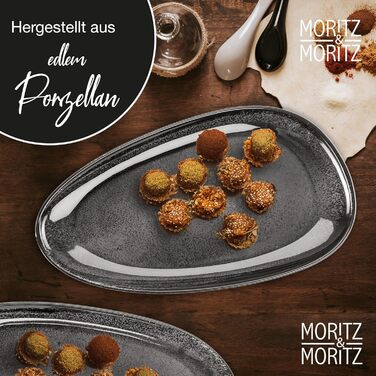 Набір сервірувальних тарілок Moritz & Moritz VIDA, антрацит (2 шт.) - великі тарілки з високоякісного порцеляну, сучасний дизайн, підходить для мікрохвильової печі та посудомийної машини, ідеально для салатів, м'яса на грилі, закусок та іншого