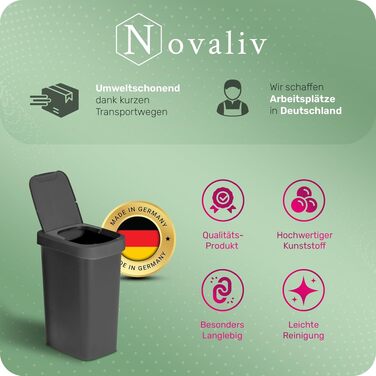 Сміттєвий кошик Novaliv 25Л з подвійною кришкою 2в1 (відкидна та гойвіюча), антизапальний пластиковий контейнер для кухні, дому та офісу