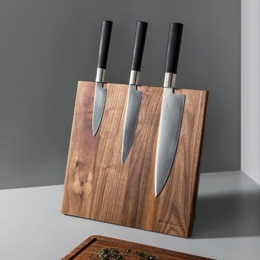 Navaris Magnetic Knife Holder from Walnut Wood 27.7x 27.5x12cm - Magnetic Knife Block Knife Board Wood Magnet Holder - Knife Holder Unfurnished Brown
