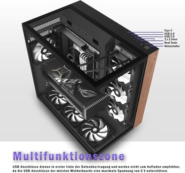 Корпус для ПК ANSAITE P7: Mid-Tower з 6 PWM ARGB-вентиляторами, скляна панель 270°, Type-C, чорний