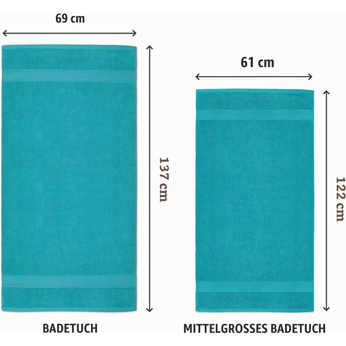 Набір банних рушників Utopia Towels 100% бавовна, 6 шт, 60x120 см, м'які та гігроскопічні рушники для душу та басейну (Бірюзовий)