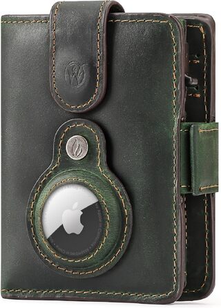 Will Fire® AirTag Wallet with Photo Capsule | Includes AirTag Attachment | Genuine Leather Wallet with Coin & Bill Compartments | Extra Secured RFID Card Holder | Space for up to (12) Cards [Green]