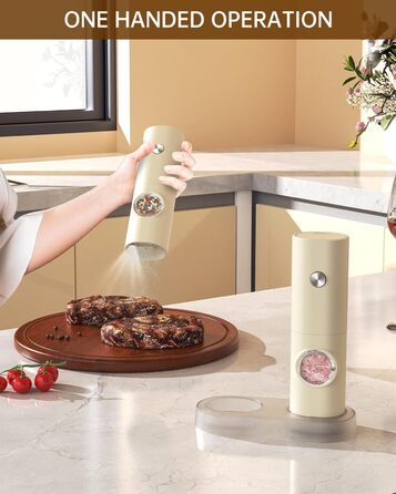 Електричні мельниці для солі та перцю CIRCLE JOY 2 шт. з подвійною зарядною станцією, LED-підсвічуванням та регулюванням помелу, чорні (70 мл)