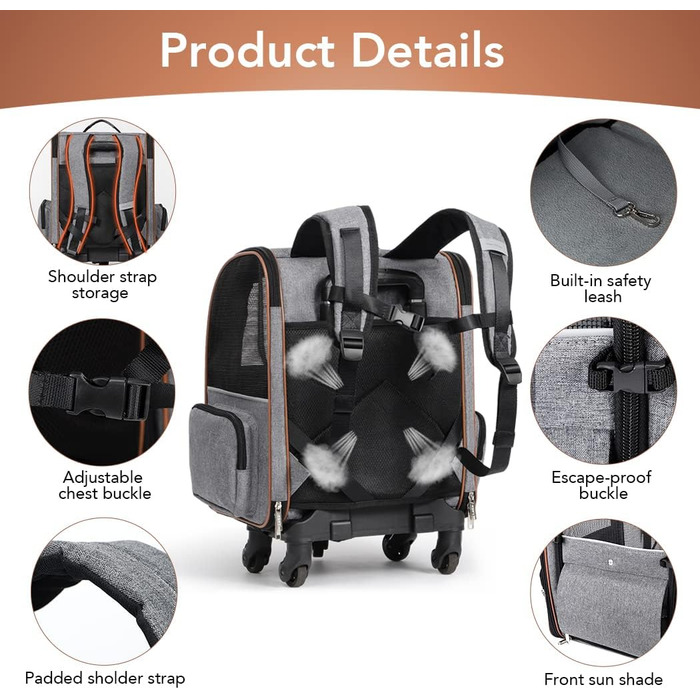 Рюкзак для кота Lekebobor, розкладний, переноска для домашніх тварин, для маленьких собак та середніх котів до 8 кг, складаний, для подорожей, піших прогулянок, в полоску, 12.6'L x 11.2'W x 16.5'H - L (середній, сірий)