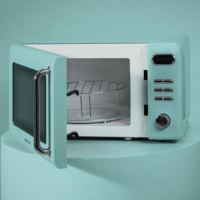 Мікрохвильова піч Cecotec Proclean 5110 Retro Blue, 20 л, 700 Вт, мікрохвильова піч з грилем, 8 програм, таймер 60 хв, розморожування, блакитний колір, захист від дітей
