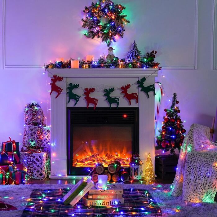 LED-гірлянда для дому та вулиці, 10м, 100 LED, святкова прикраса, вологостійка, 8 режимів світіння, таймер, гірлянда на ялинку (тепле біле світло)