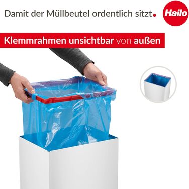 Відро для сміття Hailo Big-Box Swing XL, 52 л, нержавіюча сталь, самозакривний кришкою, з кріпленням для мішка, кухонне, Made in Germany, біле