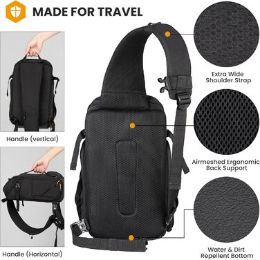 Сумка для камери Tarion Sling: фотосумка на плече для DSLR, об'єктивів, штативів та аксесуарів (чорна)