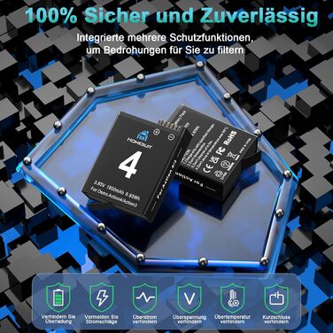 Набір акумуляторів та зарядного пристрою Homesuit для DJI Osmo Action 4/3: 2x акумулятор 1800mAh, Dual USB LED Charger
