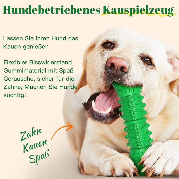 HETOO Dog Toy, indestructible, robust, squeaking, chew toy for aggressive chewers, large and medium-sized dog breeds, dental care (Large, Green)